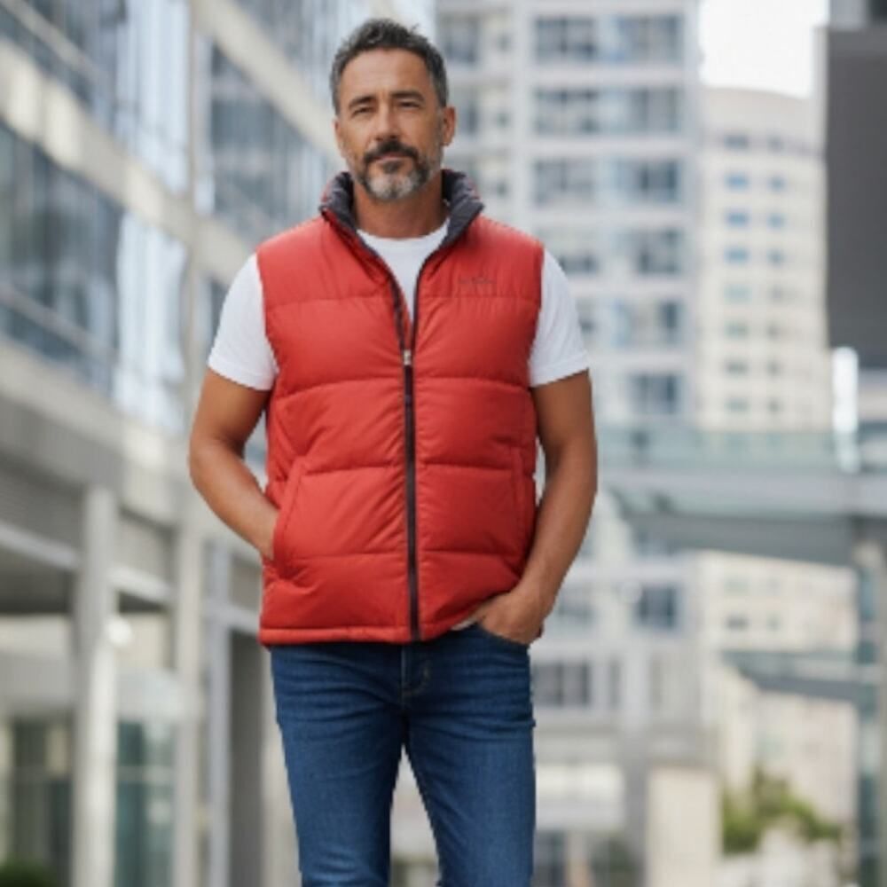 Eddie Bauer Men's Premium Goose Down Full Zipper Red Vest - Size Large